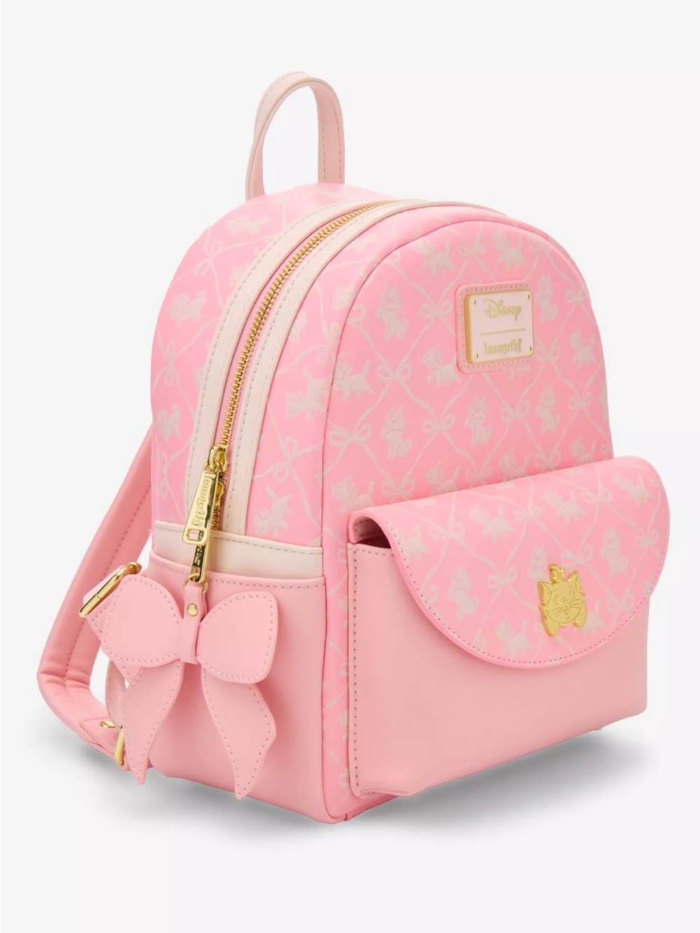 Loungefly Pink and Cream Marie Toile Mini Backpack - Picture 2 of 4